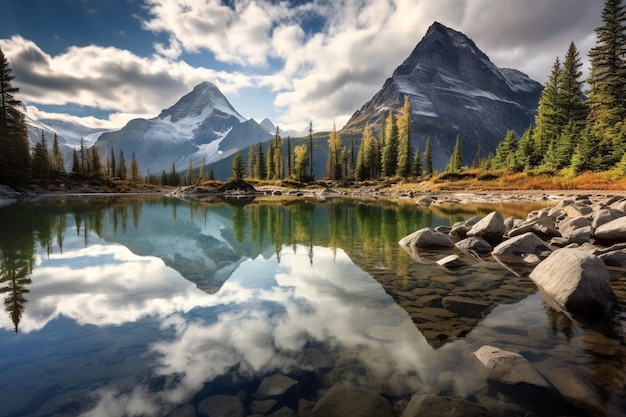 El reflejo de las nubes en el lago Calm Mountain