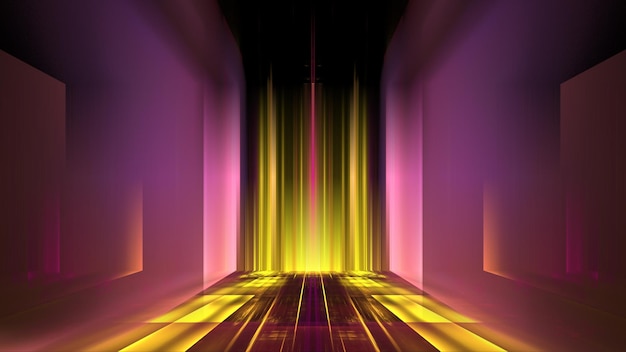 Reflejo de pared de podio luminoso vidrio de neón formas geométricas borrosas futurismo rayas de colores brillantes Vitrina para un producto de belleza render 3d