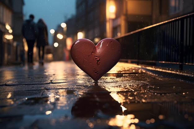 Un reflejo de pareja en una acera empapada de lluvia con 00079 03