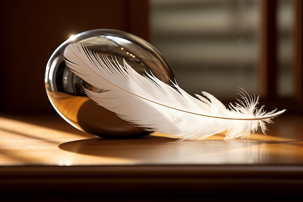 Reflejo simétrico de pluma de paloma en el espejo