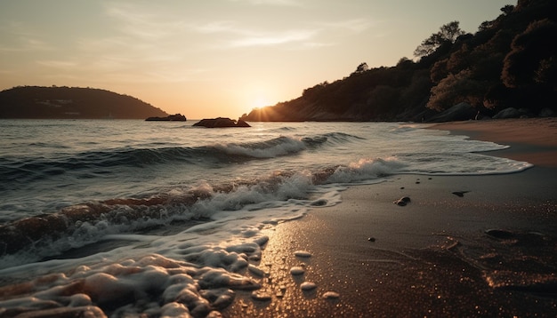 Reflejo del sol en una idílica escena de aguas tranquilas generada por IA