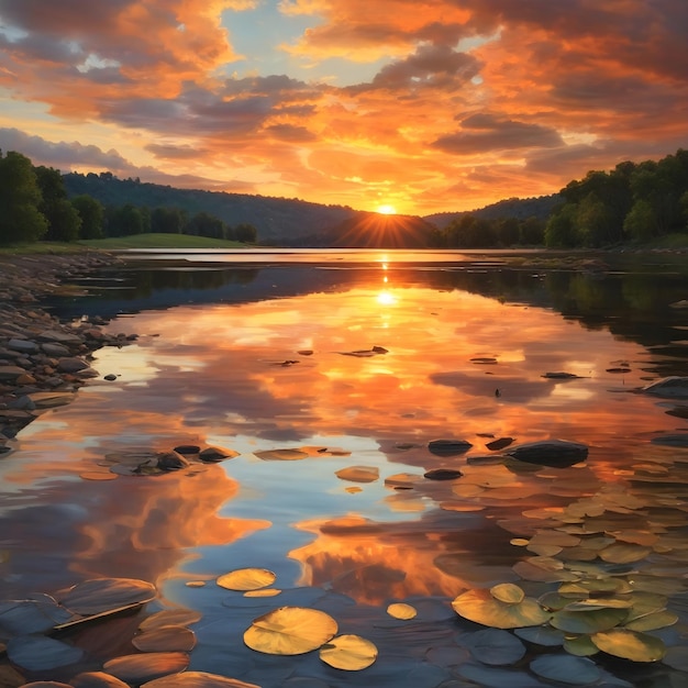 Reflejos del atardecer en el lago