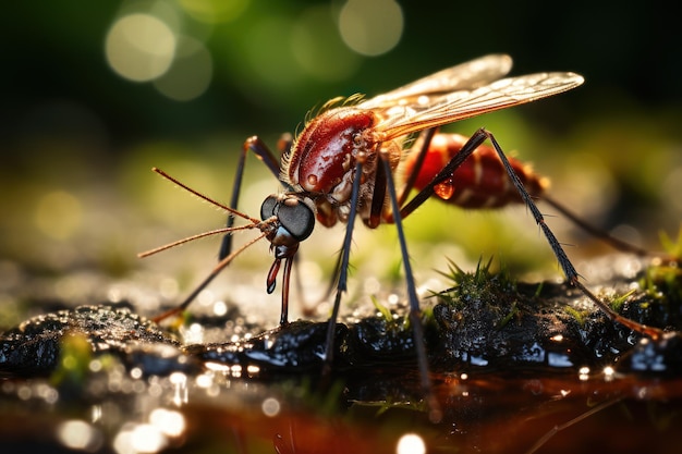 Reflejos fijos Mosquito descansando en un charco de agua IA generativa