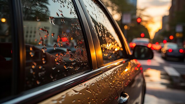 Reflektionen des Stadtbildes durch das Autofenster