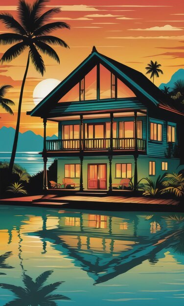 Reflexão de bungalow tranquilo Caribe