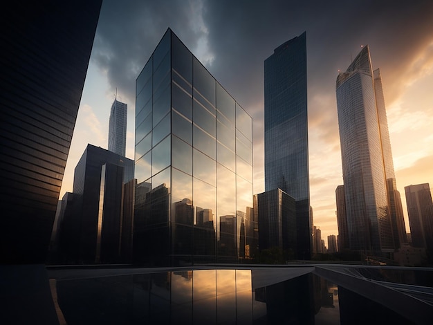 reflexão de edifício moderno no centro de negócios de vidros de janela