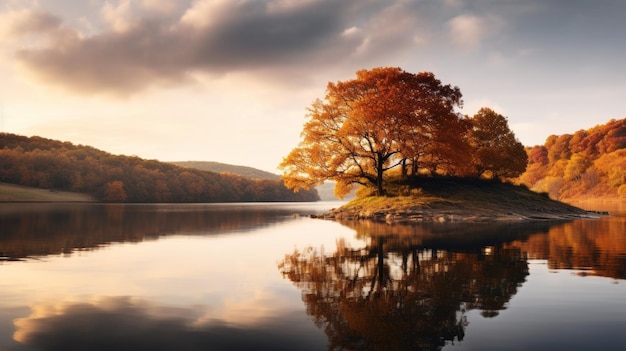 Reflexão de Outono Uma cena serena inspirada no sintetismo em ambientes isolados