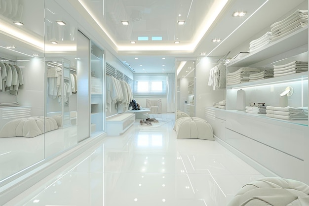 Reflexão de vidro Design moderno de vestiário branco em foto realista de 8K