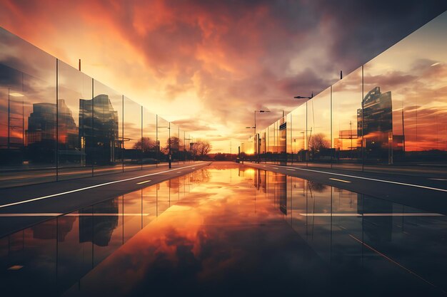 Foto reflexão do céu num edifício de vidro