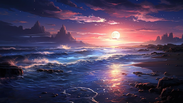 reflexão do crepúsculo sobre o mar ilustração de arte digital Generative AI