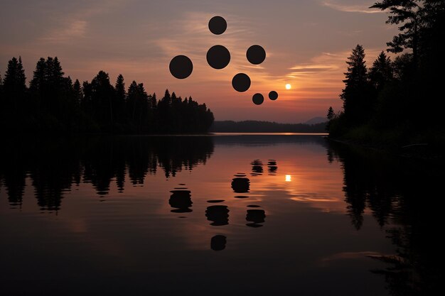 Reflexão do eclipse em águas quietas