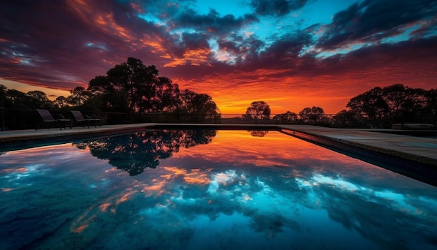 Reflexão do nascer do sol sobre a beleza natural da água tranquila gerada pela IA