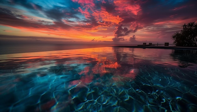 Reflexão do sol na paisagem marítima tranquila ao entardecer gerada por IA