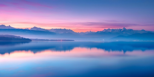 Reflexão dos Alpes Suíços no Lago Genebra com Evianle ao amanhecer Conceito Fotografia de Viagem Fotografia de Paisagem Fotografia da Natureza Fotografia do Amanhecer Fotografia do Lago Genebra
