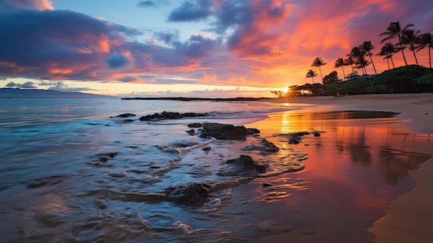 Reflexión al atardecer en la playa