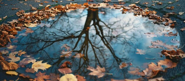 Reflexión del árbol en el charco de agua