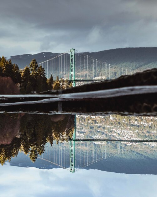 Reflexión de los árboles en el lago contra el cielo