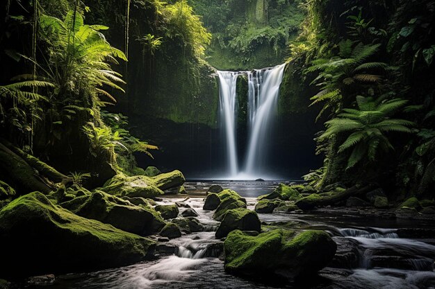 Foto reflexión de la cascada en un par de gafas de sol u otra superficie reflectante