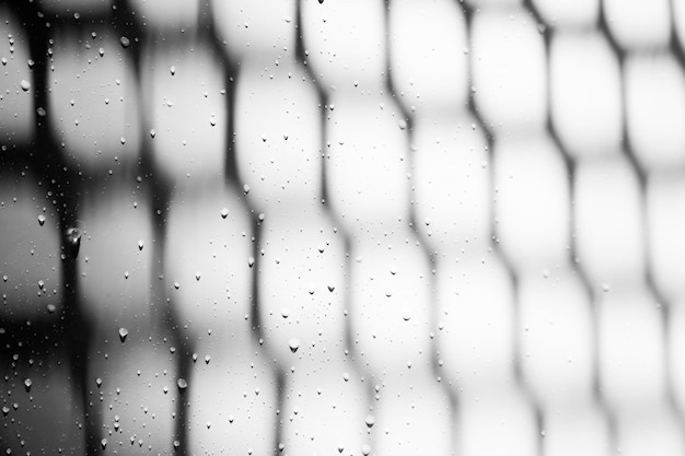 Foto reflexión de la cuadrícula en un fondo gris blanco con gotas de rocío