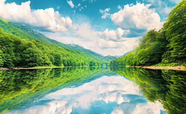 Reflexión en el lago Biogradsco en las montañas de Montenegro