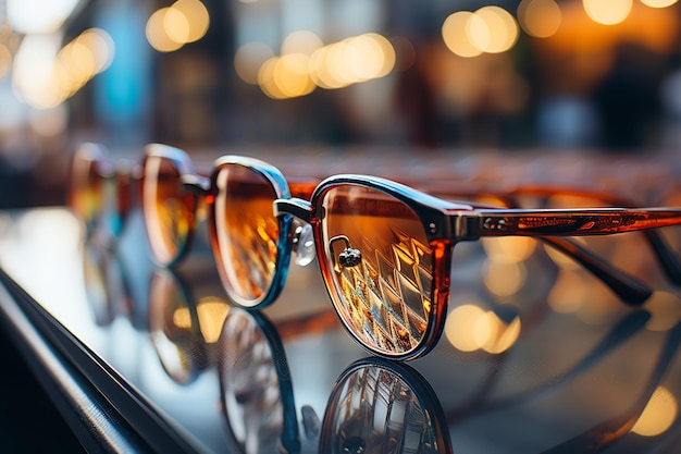 Reflexión de lentes de gafas iluminadas en la macrofotografía para la visualización de una generativa