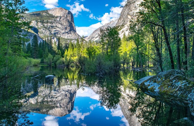 Reflexión de las montañas en el agua