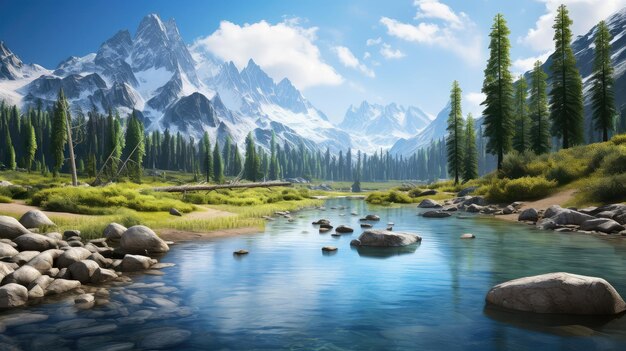 Reflexión de la naturaleza paisaje alpino fluvial