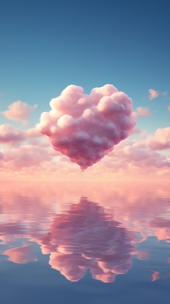 Foto reflexión de nubes en forma de corazón en el agua