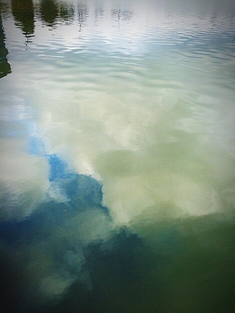 Foto reflexión de las nubes en el lago