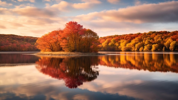 Reflexión de otoño escenas del lago meticulosamente elaboradas en estilo Manapunk