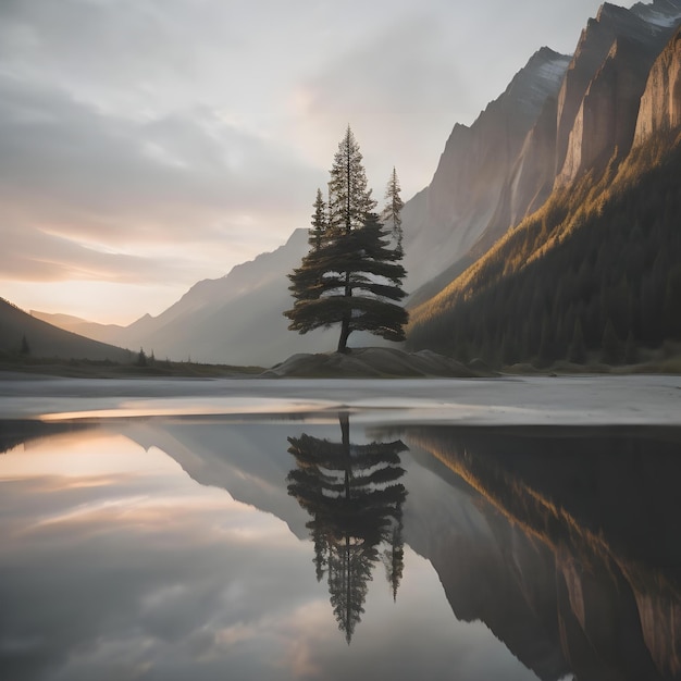 Reflexión de un pino en el lago Louise