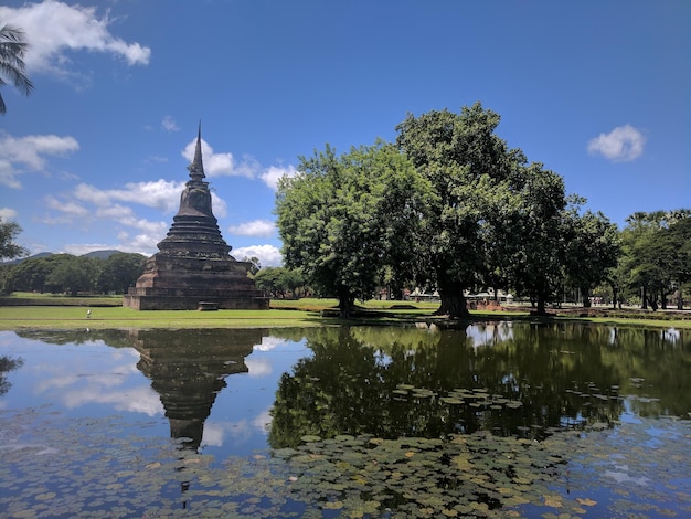 Foto reflexión del templo en el lago