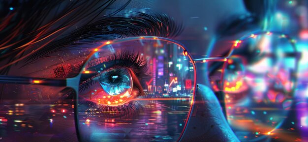 Reflexión visionaria El ojo de una mujer con gafas