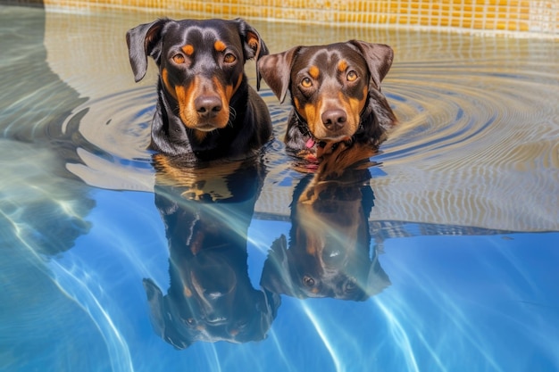 Reflexion von Hunden im Poolwasser mit Wellen