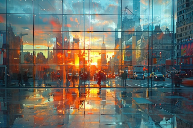 Reflexiones abstractas en las ventanas de la ciudad