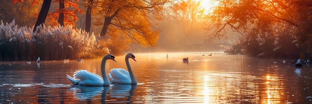 Reflexiones del atardecer en el lago Swan en un estanque dorado