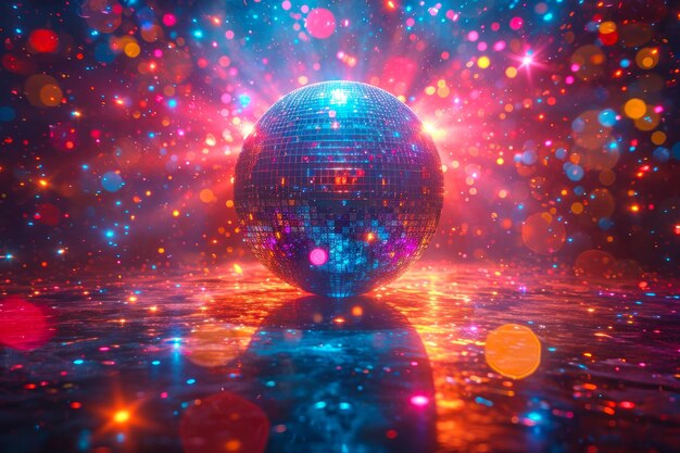 Foto reflexiones de bolas de discoteca en un fondo de bokeh vívido