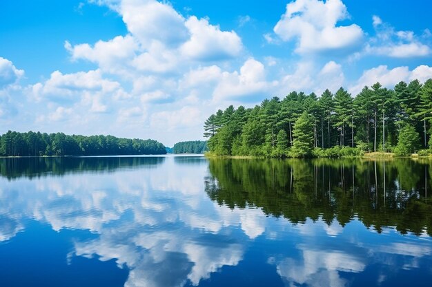 Reflexiones del cielo en un lago tranquilo