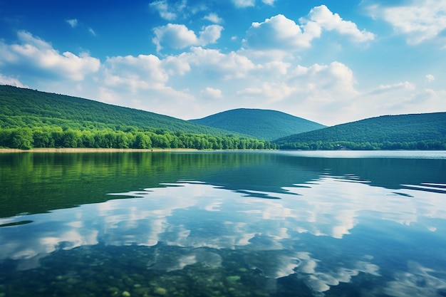 Reflexiones del cielo en un lago tranquilo