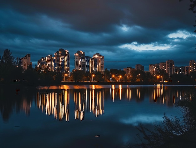 Reflexiones de la ciudad moderna por la noche