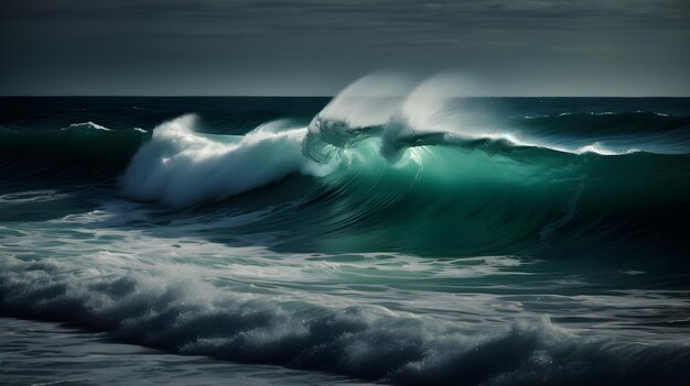 Foto reflexiones costeras olas tranquilas del océano cielos majestuosos y espuma giratoria