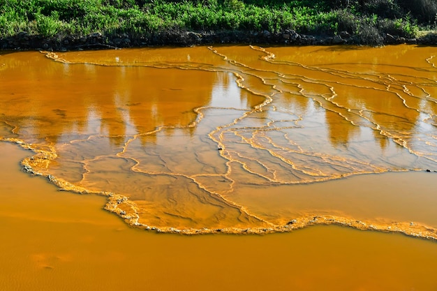 Reflexiones doradas en las aguas ácidas de Rio Tinto