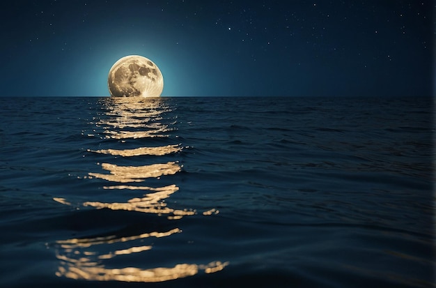 Reflexiones de la luna llena en la superficie del océano