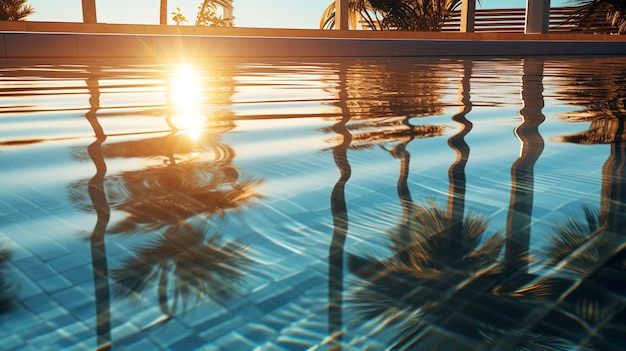 Reflexiones de la piscina y la luz del sol