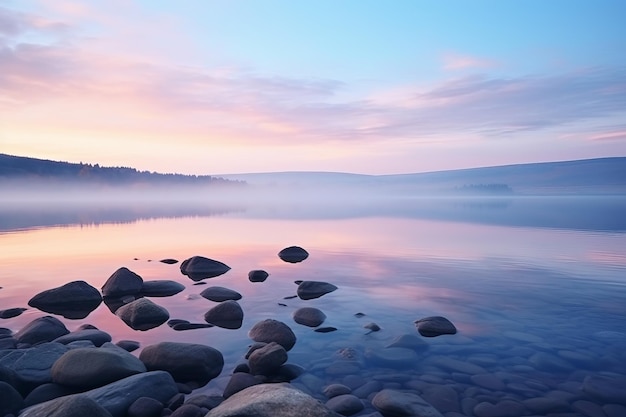 Reflexões calmas do lago de um novo dia