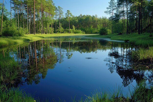 Reflexões da natureza num lago quieto