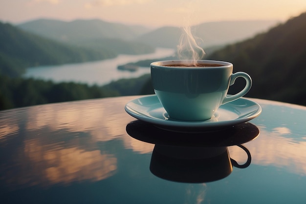 Foto reflexões de café tranquilo de serenidade