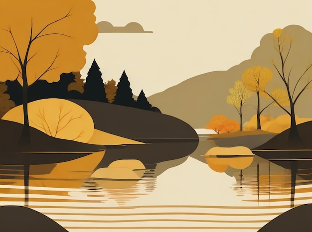 Reflexões de outono Paisagem com lago no estilo da pintura a óleo