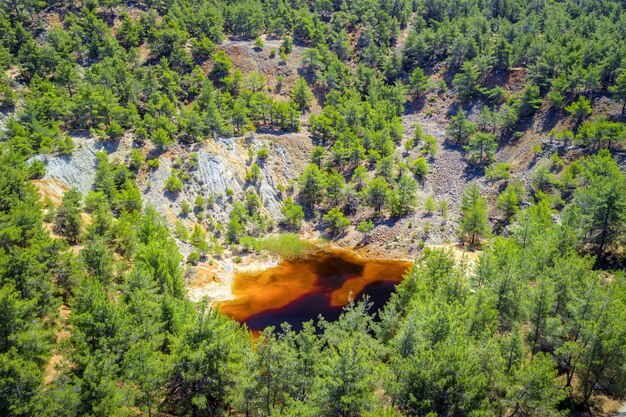 Reflorestamento de uma antiga área de mina de cobre perto de Kinousa, Chipre