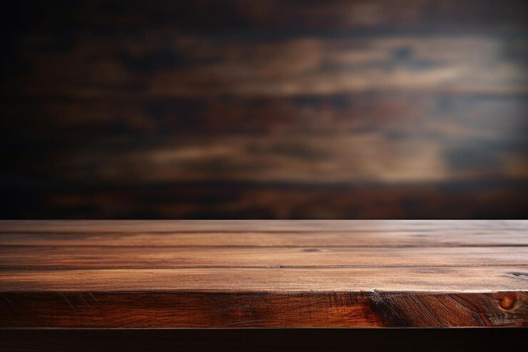 Foto reforçar as apresentações de produtos com um marcante fundo em perspectiva de mesa de madeira escura